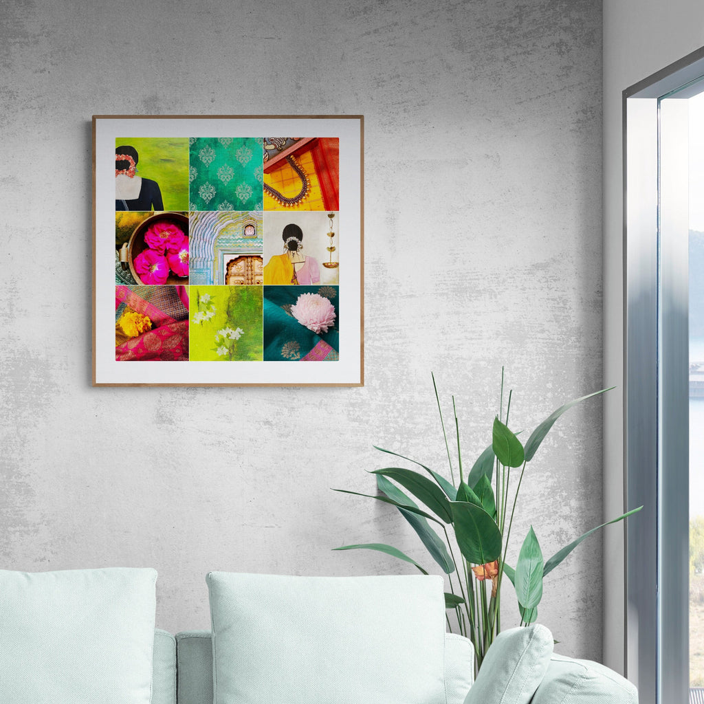 MULTICOLORED ELEMENTS OF INDIA COLLAGE PRINT