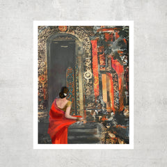 BALINESE TEMPLE DIGITAL PRINT (with red saree)