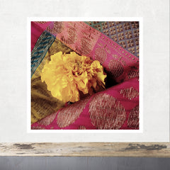 MARIGOLD WITH INDIAN TEXTILE PHOTOGRAPHIC PRINT